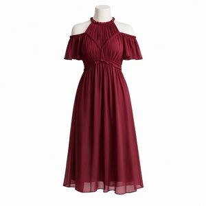 Size 1 Ted Baker Women’s Deep Pink Cold Shoulder Midi Dress Paigei Rope Detail